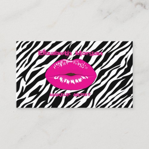 Modern Chic Proffesional Lips Zebra Print Business Card