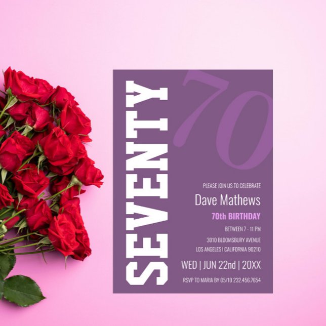 Modern Chic Purple 70th Birthday  Invitation (Creator Uploaded)