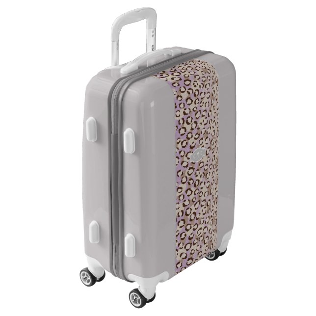 Modern chic purple cheetah print pattern monogram luggage (Rotated Left)