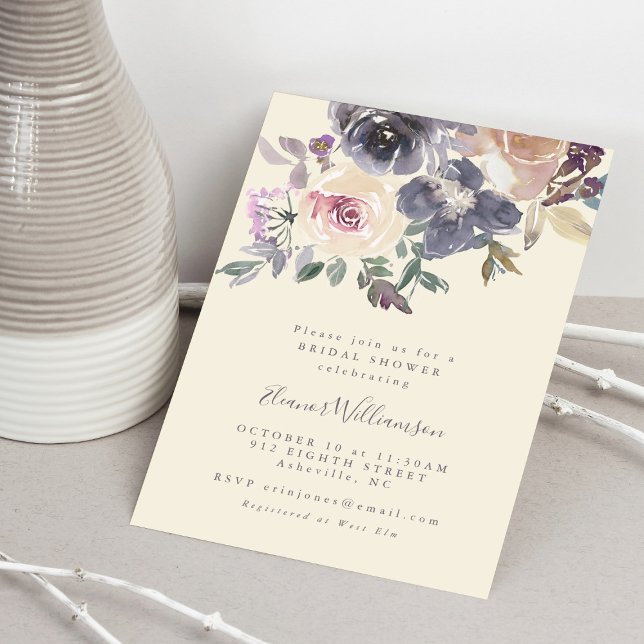 Modern Chic Purple Floral Watercolor Bridal Shower Invitation (Creator Uploaded)