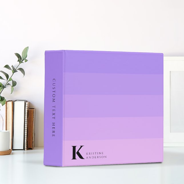 Modern Chic Purple Lilac Ombre Classic Monogram 3 Ring Binder (Creator Uploaded)