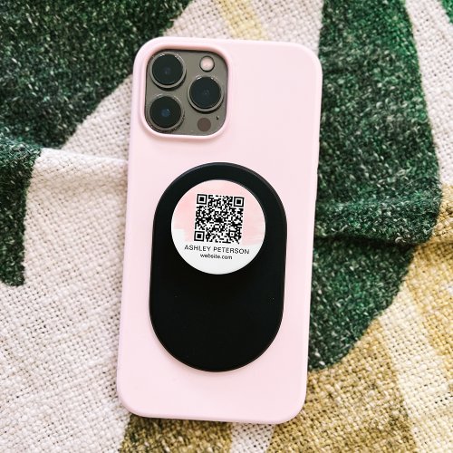 Modern chic QR code pink brushstroke typography PopSocket