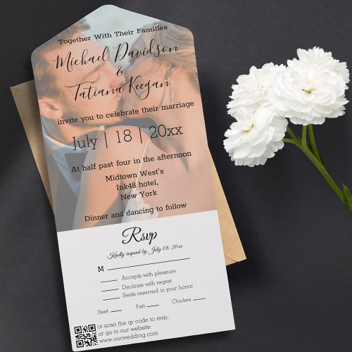 modern chic qr code rsvp photo wedding all in one  all in one invitation