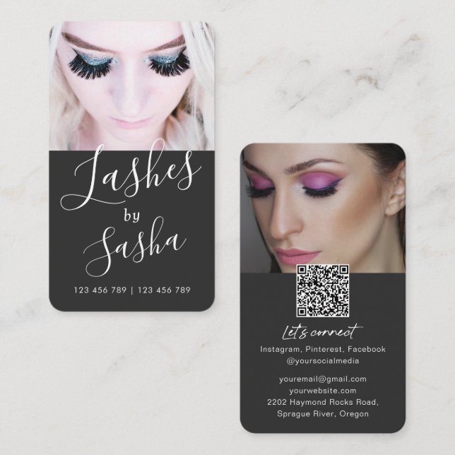 Modern chic QR code trendy lash photo Business Car Card (Front/Back)