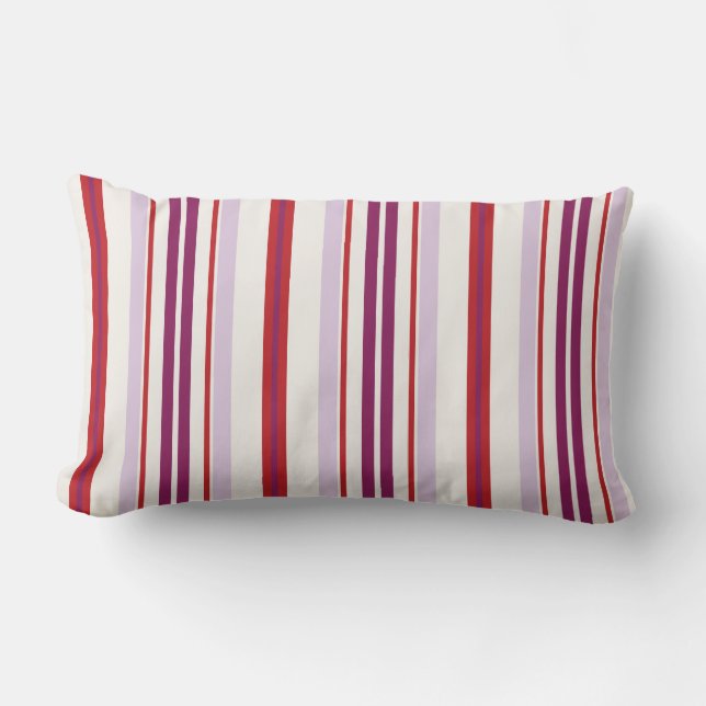 Modern chic red and purple stripes lumbar pillow (Front)