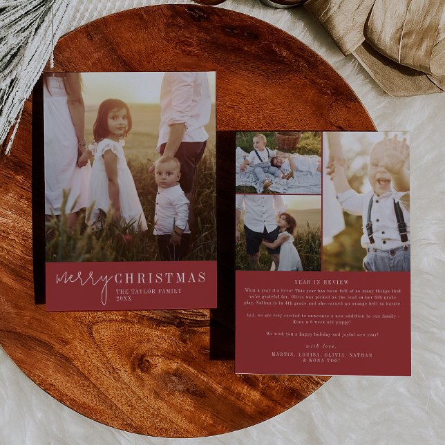 Modern Chic | Red Christmas Photo Year in Review Holiday Card (Creator Uploaded)