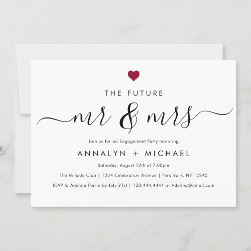 Modern Chic Red Heart Future Mr and Mrs Engagement Invitation