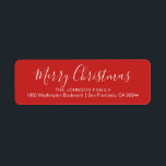 Modern Chic Red Holiday Christmas Return Address Label<br><div class="desc">Elegant and classy return labels for Christmas (Xmas) Holiday greeting cards. White script topography letters,  red background.  Modern letters for family name and address. Letter color and font can be changed. Background color is white but can be changed to any color.</div>
