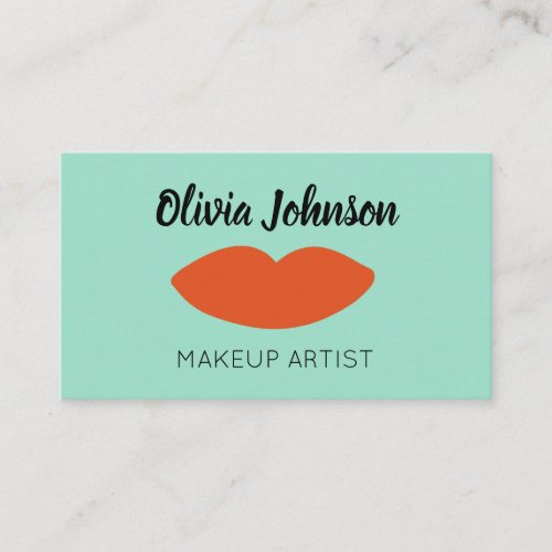 Modern Chic Red Lips Beautician Minimal Mint Business Card