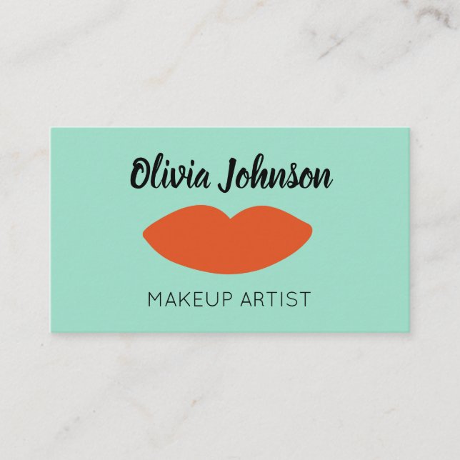 Modern Chic Red Lips Beautician Minimal Mint Business Card (Front)