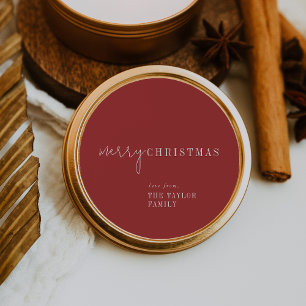 Modern Chic Red Merry Christmas Holiday Gift Classic Round Sticker
