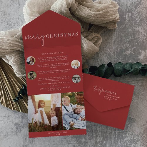 Modern Chic  Red Merry Christmas Multi Photo All In One Invitation