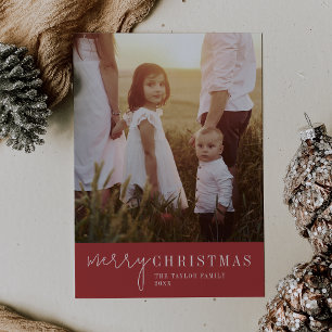 Modern Chic Red Merry Christmas Photo Holiday Card