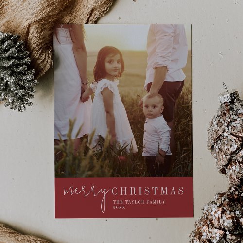 Modern Chic  Red Merry Christmas Photo Holiday Card