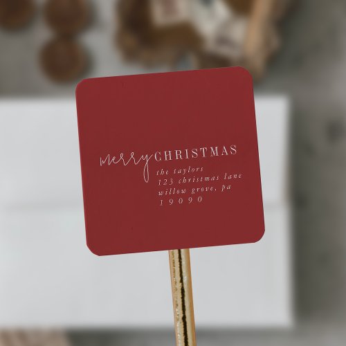 Modern Chic  Red Merry Christmas Return Address Square Sticker