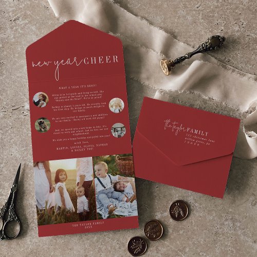 Modern Chic  Red New Year Cheer Multi Photo All In One Invitation
