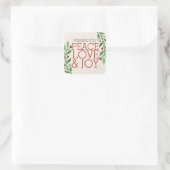 Modern Chic Red Peace Joy Love Christmas Holiday Square Sticker (Bag)