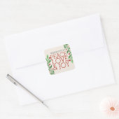 Modern Chic Red Peace Joy Love Christmas Holiday Square Sticker (Envelope)