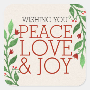 Modern Chic Red Peace Joy Love Christmas Holiday Square Sticker