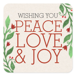 Modern Chic Red Peace Joy Love Christmas Holiday Square Sticker
