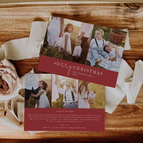 Modern Chic  Red Photo Collage Christmas News Holiday Card