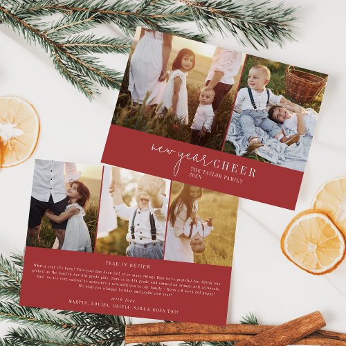 Modern Chic  Red Photo Collage New Year News Holiday Card