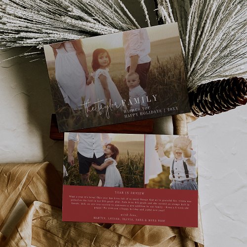 Modern Chic  Red Photo Overlay Family News Holiday Card