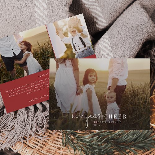 Modern Chic  Red Photo Overlay New Year News Holiday Card