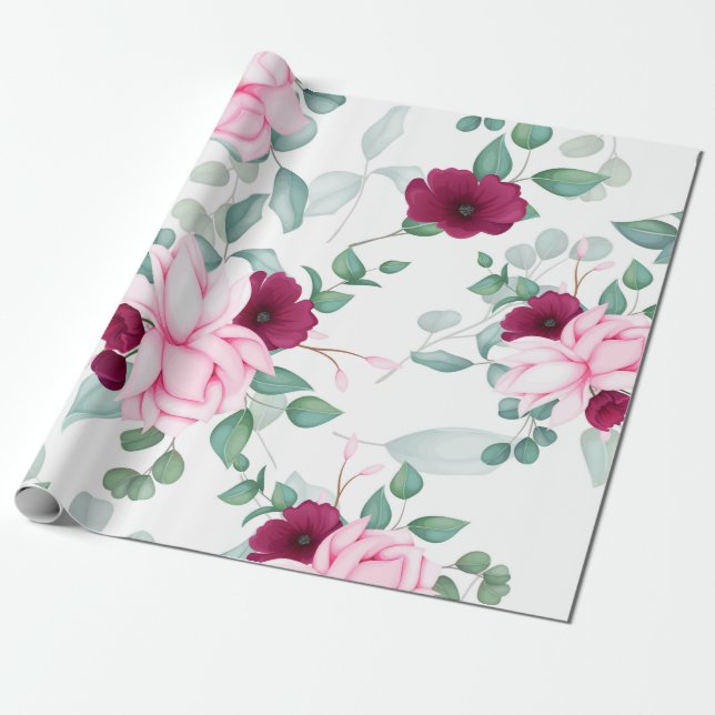 modern chic   red,pink floral wrapping paper (Unrolled)