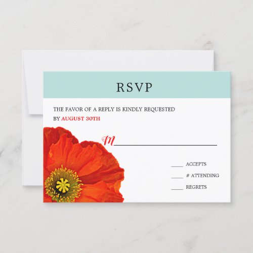 Modern Chic Red Poppy Mint Teal Wedding RSVP Card