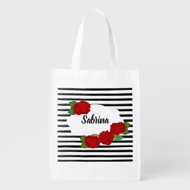 Modern Chic Red Rose Personalized Tote Bag (Front)