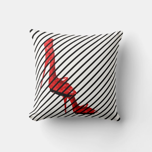 Modern Chic Red Sequined High Heels Pumps Throw Pillow (Front)