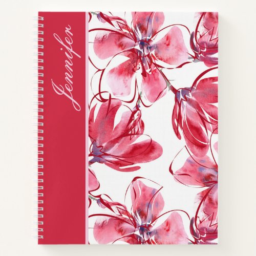 Modern Chic Red Tropical Floral Personalized Name Notebook