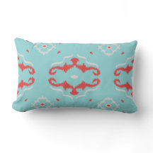 Modern chic red turquoise ikat pillow
