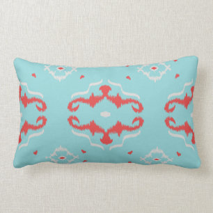 Modern chic red turquoise ikat pillow