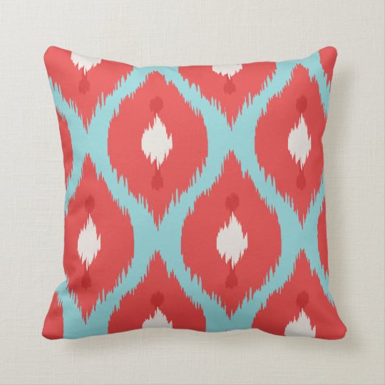 Modern Chic Red Turquoise Ikat Pillow Zazzle Com
