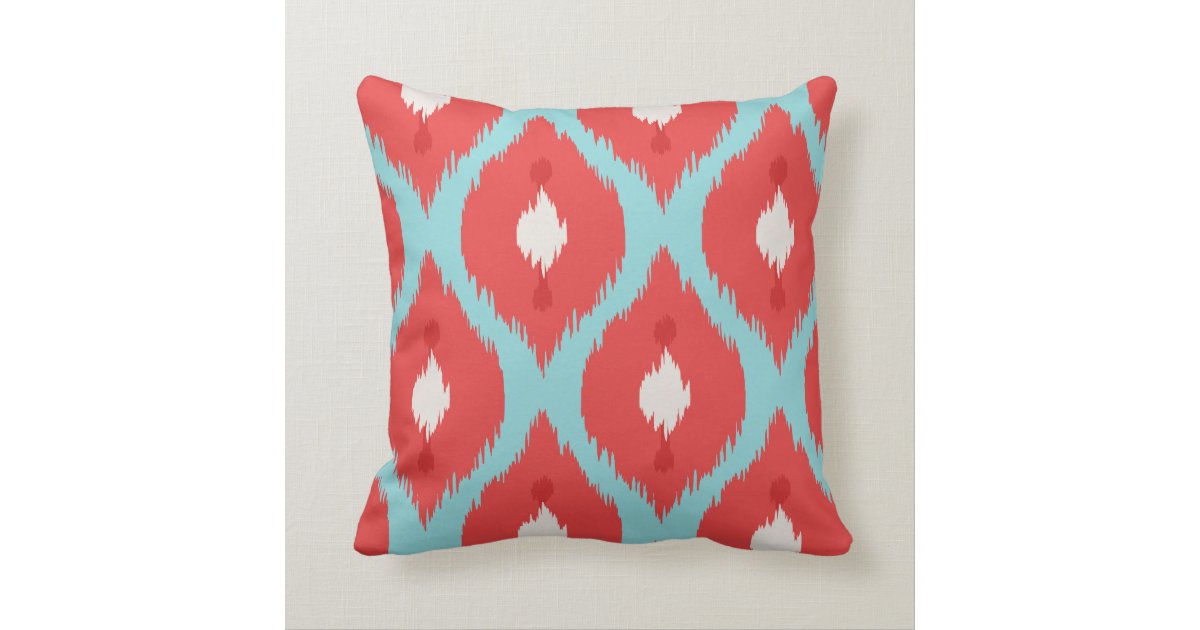 Modern Chic Red Turquoise Ikat Pillow Zazzle Com