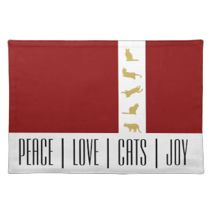 Modern Chic Red White and Gold Cat Lover Christmas Cloth Placemat