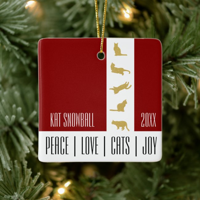 Modern Chic Red White Gold Cat Christmas