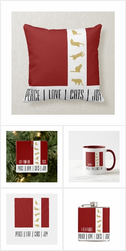 Modern Chic Red White Gold Cat Christmas Gifts