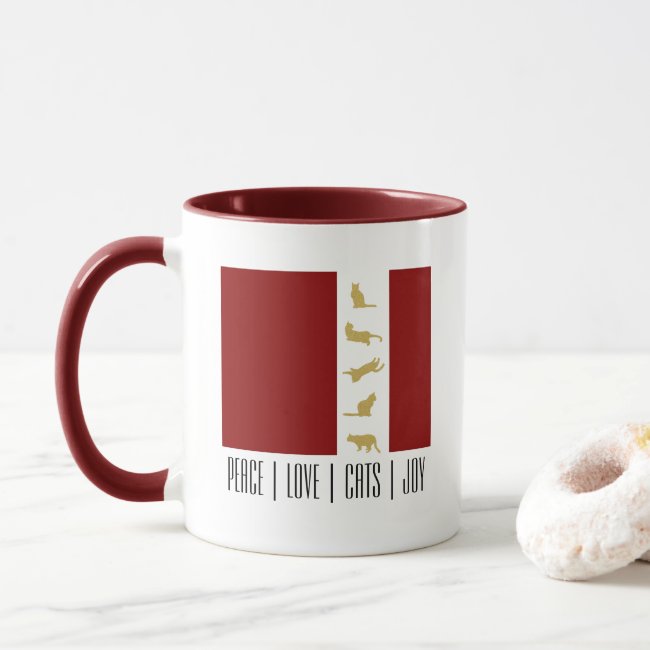 Modern Chic Red White Gold Christmas Cat Coffee