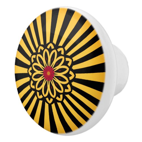 Modern Chic Retro Black  Bright Gold Stripes Ceramic Knob