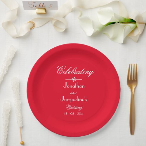 Modern Chic Romantic Red Wedding Cake Paper Plates