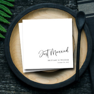 Modern Chic Romantic Script Just Married Wedding