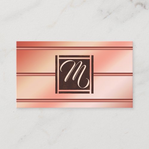 Modern Chic Rose Gold and Chocolate Brown Monogram Business Card