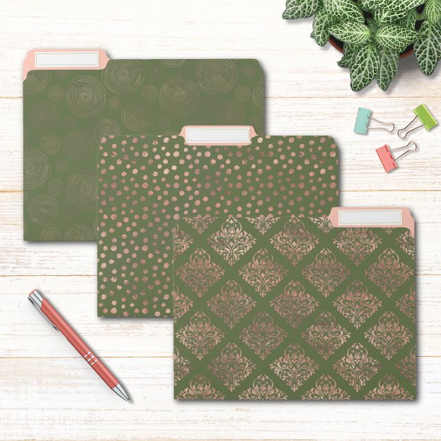 Modern Chic Rose Gold and Green Luxe Shimmer File Folder (Creator Uploaded)