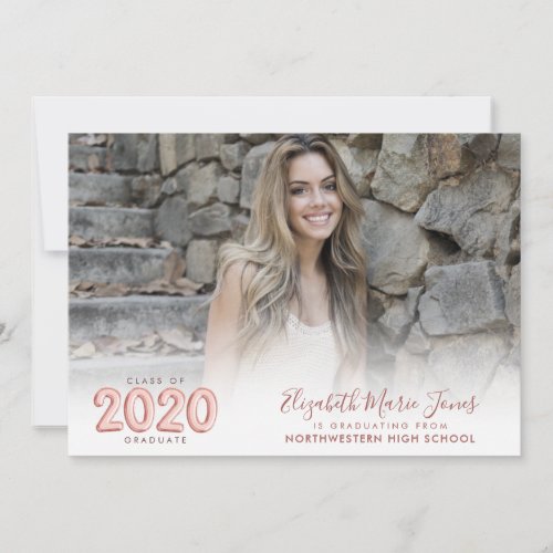 Modern Chic Rose Gold Balloon 2020 Graduate Photo Announcement