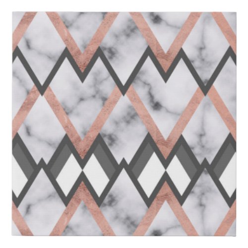 Modern Chic Rose Gold Black White Triangles Faux Canvas Print
