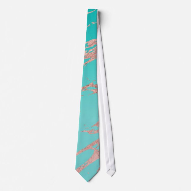 Modern Chic Rose Gold Blue Marble Neck Tie (Front)