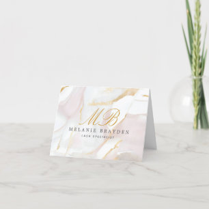 Modern Chic Rose Gold Blush Pink Marble Monogram Letterpress Thank You Card